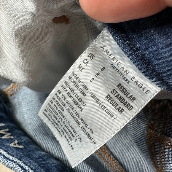 American Eagle Curvy Mom Jeans Distressed Ripped Knees Raw Hem Stretch Blue 8 - Picture 10 of 15